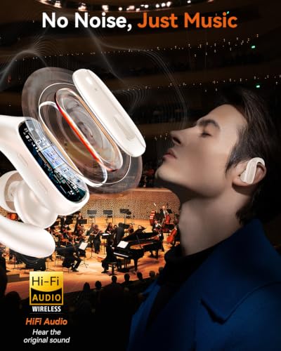 Image of LEEMC Wireless Earbuds, Sports Bluetooth Headphones, Ear Buds with ENC Noise Canceling Mic, 50Hr Playtime Earphones, Palm-Sized, LED Power Display, IPX7 Waterproof Headset for Workout Running, Beige