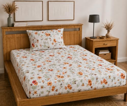 Image of 230 TC Glace-Cotton All Around Elastic Fitted Bedsheet, Elastic Fitted Bedsheet Single Size Bedsheet for Single Bed with 1 Pillow Cover, Size - 72 x 36 x 8 Inch Color