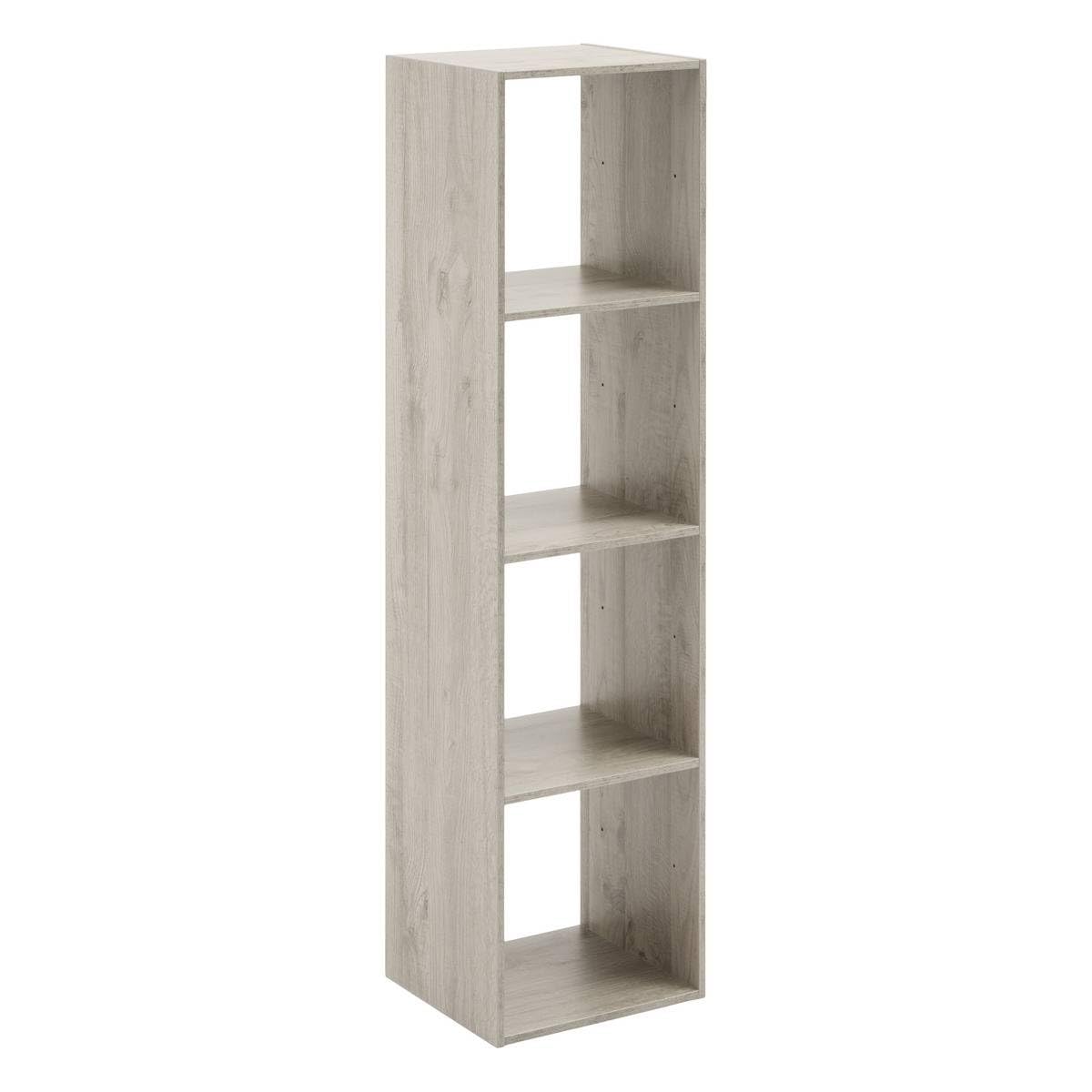 5five - Estantería de columna Mix N' Modul, efecto roble gris - Alto 134 cm, 4 compartimentos - Mueble de almacenaje para salón, dormitorio y oficina