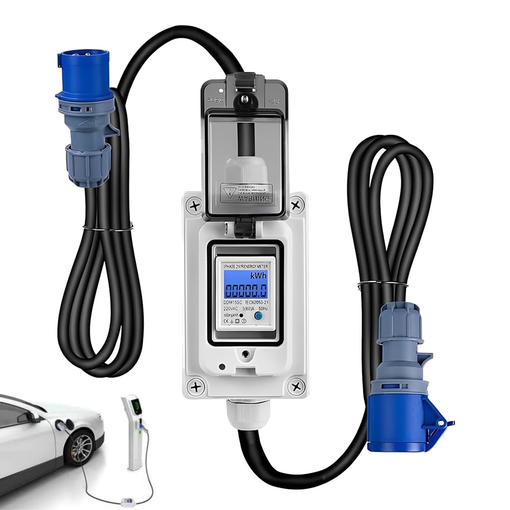 Contatore elettrico digitale portatile, 230 V, 16 A, per presa di corrente, per esterni, IP67, impermeabile, contatore intermedio per esterni, con cavo in gomma, portatile, per camper veicoli
