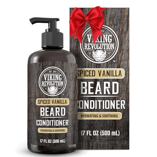 Viking Revolution Spiced Vanilla Beard Conditioner for Men with Argan Oil and Jojoba Oil - Beard Softener and Strengthener Natural Beard Conditioner with Beard Oil - Beard Care Moisturizer (17oz)