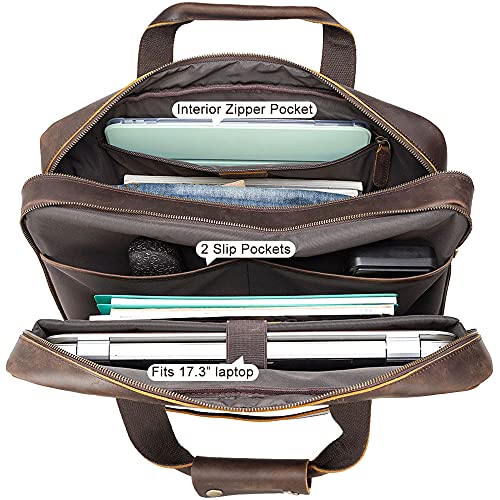 Tiding X-Large 18" Genuine Leather Briefcase For Men Business Travel Messenger Shoulder Bags Attache Case Fits 17.3" Laptop #TOP3