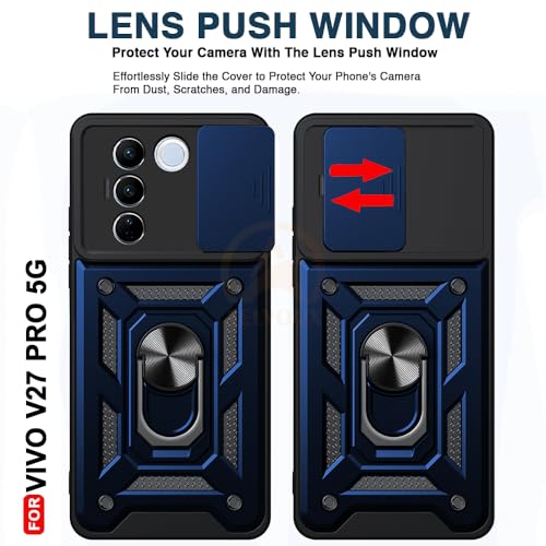 Image of Armor Bumper Back Cover Case for Vivo V27 / V27 Pro 5G | Rotating Camera Cover, Ring Holder & Kickstand | Heavy Duty & 360 Degree Protection Vivo V27 / V27 Pro 5G Back Cover (Blue)