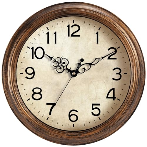 Image of KECYET 12 Inch Silent Wall Clocks Battery Operated Retro Wall Clock Antique Clock Vintage Decorative for Kitchen Living Room School Bedroom(Gold)