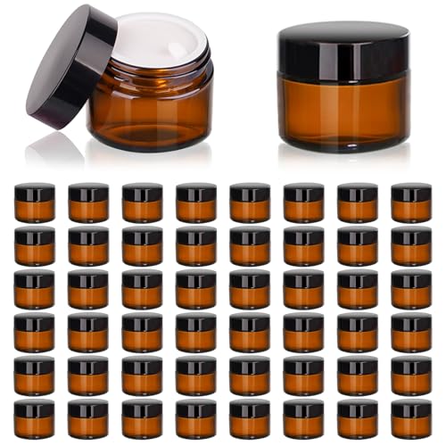 2oz Amber Glass Jars with Lids, Cosmetic Jars with Lids, 48 pack