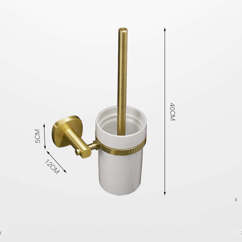 Nff Spazzola E Supporto per La Toilette, con Base A Muro A Muro Pennello per La Toletta Dorato, Manico Lungo con Setole Flessibili A 360 ° Spazzola da Toilette Flessibile 40 Cm