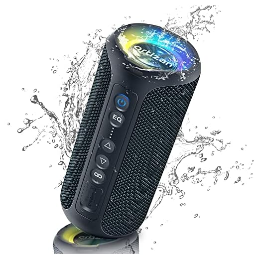 Ortizan - Altavoces Bluetooth portátiles, altavoz estéreo inalámbrico, IPX7, impermeable, sonido fuerte de 40 W, doble emparejamiento, graves profundos, luz LED, Bluetooth 5.3, para el hogar/ducha/al