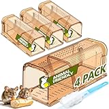 TAKRINK Mouse Traps No Kill Hmane Mouse Traps Indoor for Home Catch and Release Reusable with Cleaning Brush Small Mice Traps for Mice/Rodent - 4 Pack