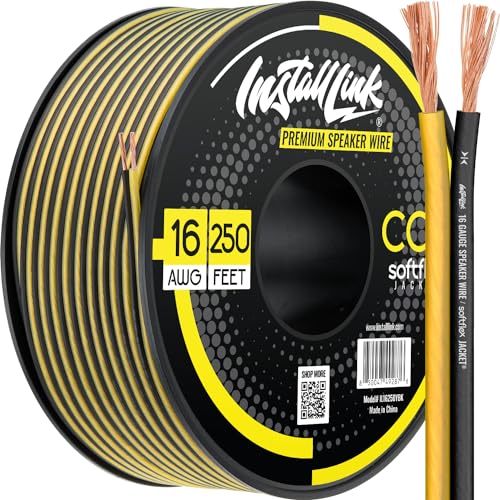 Image of Install Link 16 AWG Gauge Speaker Wire (250 Feet) Car or Home Theater (CCA) | 16 /2 Speaker Cable, 2-Conductor, Frosted Yellow /Black, Easy Strip, Polarity ID, for Car Audio & Home Stereo