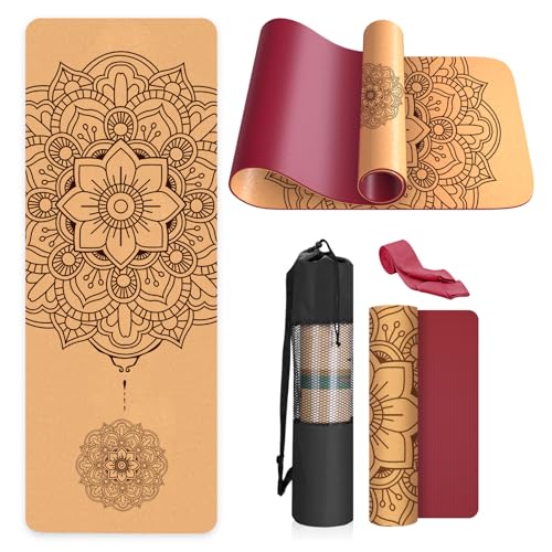 Haninj® Yogamatte-Kork, Rutschfest, Einzigartiges Design,...