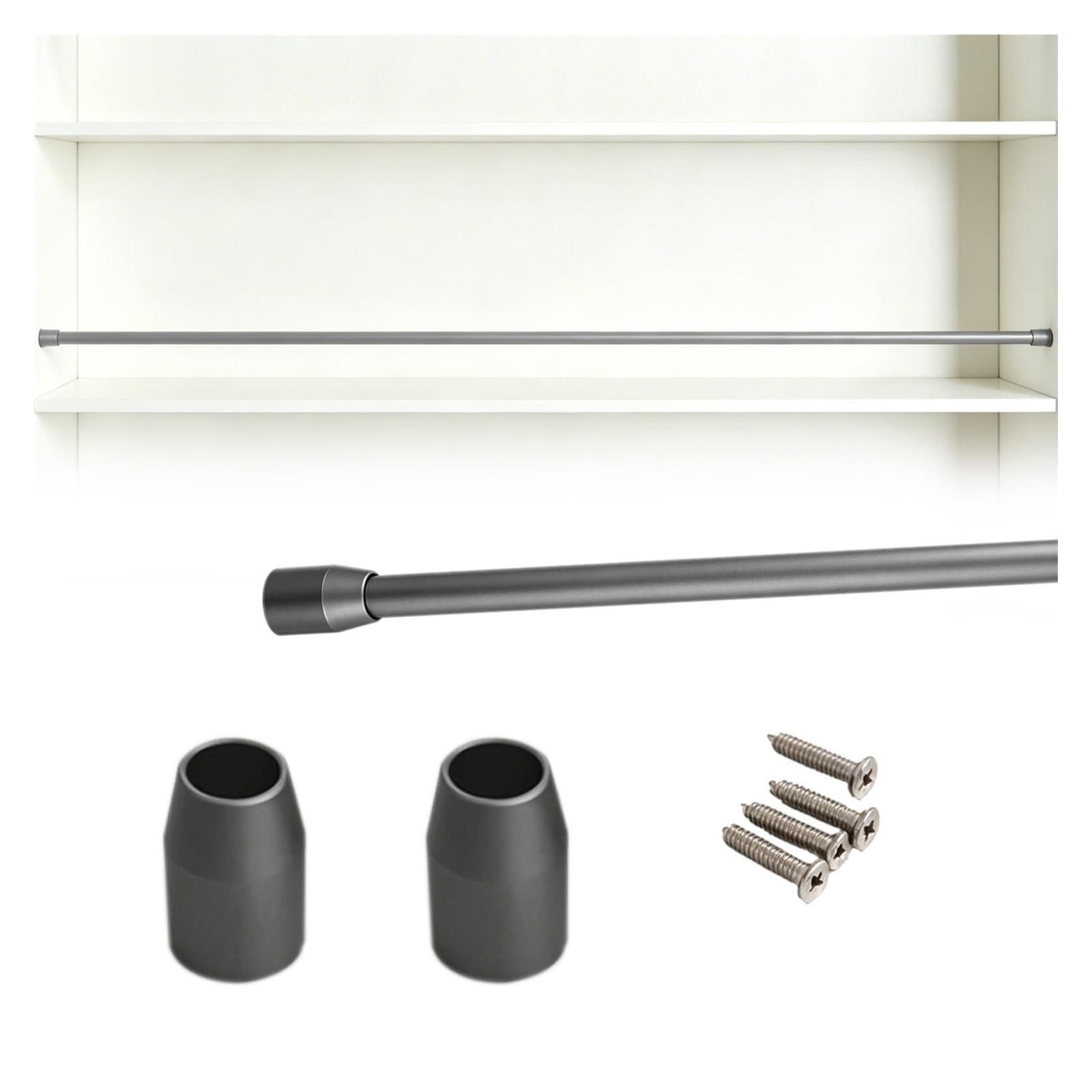 Customizable Tipping Rails for Shelving 20-150cm, Snack Rack/Bookshelf/Entryways Shelf Bar Rail, Aluminum Pole Guardrail with Metal Guardrail(Gray,L 35"/88.9cm)