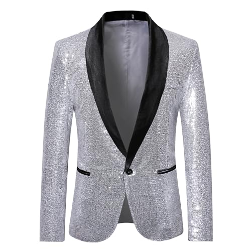 Men's Sequins Suit Jacket Slim Fit Shawl Lapel Blazer Sport Coats 1 Button Tuxedo Jackets for Prom Party Dinner