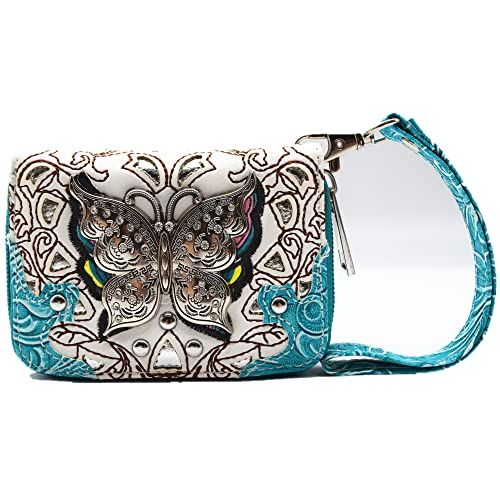 Western Style Butterfly Credit Card Wallet Leather Zipper Card Case Holder for Women Small Wristlet Mini Slim Compact Size