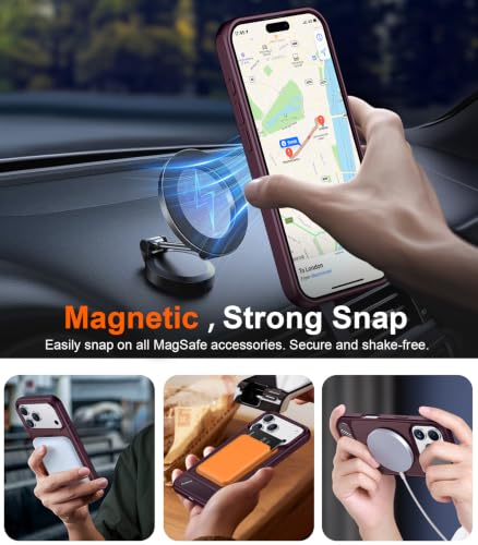 Image of Temdan Designed for Phone 18 Pro Max Case /17 Pro Max Case, [Built-in Invisible Kickstand][Compatible with MagSafe][Military Grade Shockproof] Slim Translucent Matte Phone Case 6.9 inch (Dark Cherry)