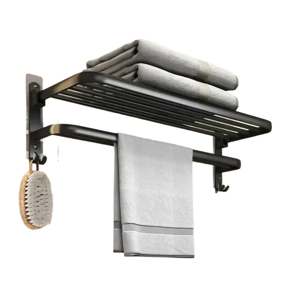 Handtuchhalter 40/50/60CM Doppelschicht-Handtuchhalter, schwarz, klappbare Wandhalterung, Aluminium-Duschständer, Bad-Zubehörhalter Handtuchhalter Bad(60cm)