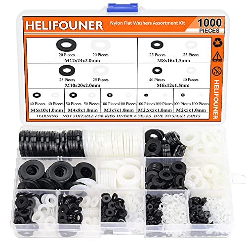 Rondelles plates en nylon HELIFOUNER : lot de 1000 pièces noir et blanc M2 à M12
