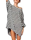 Chalier Womens Striped Chiffon Swimwear Bikini Swim Beachwear Swimsuit Cover up