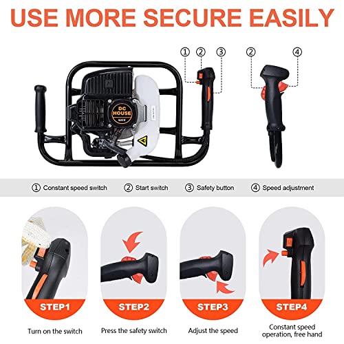 Image of DC HOUSE 52cc 1800W Gas Powered Earth Auger EPA Certified Post Hole Digger, with 2 Drill Bits 6 inch 10 inch, Mixing Ratio 30:1, for Fence, Farmland and Garden
