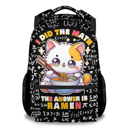 Kids Funny School Backpack - 17 Inch Large Capacity Ramen Backpacks for Elementary - Durable Cartoon Boys Bookbag