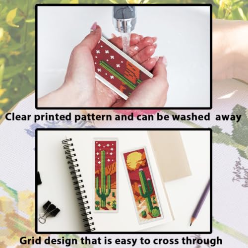 Image of ACRNIGHEET 6PCS Cross Stitch Bookmark Kit for Beginner Stamped Cross Stitch Kits for Adults Cactus DIY Tassel Embroidery Bookmark Kits Needlepoint Kit with Instructions Craft Gift 8.5''x3'' 11CT