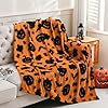 SOCHOW Halloween Jacquard Throw Blanket, Fuzzy Soft Cozy Warm Pumpkin Ghost Fall Decor Holiday Blanket for Couch, Sofa and Bed, 50 x 60 Inches, Orange/Black #2