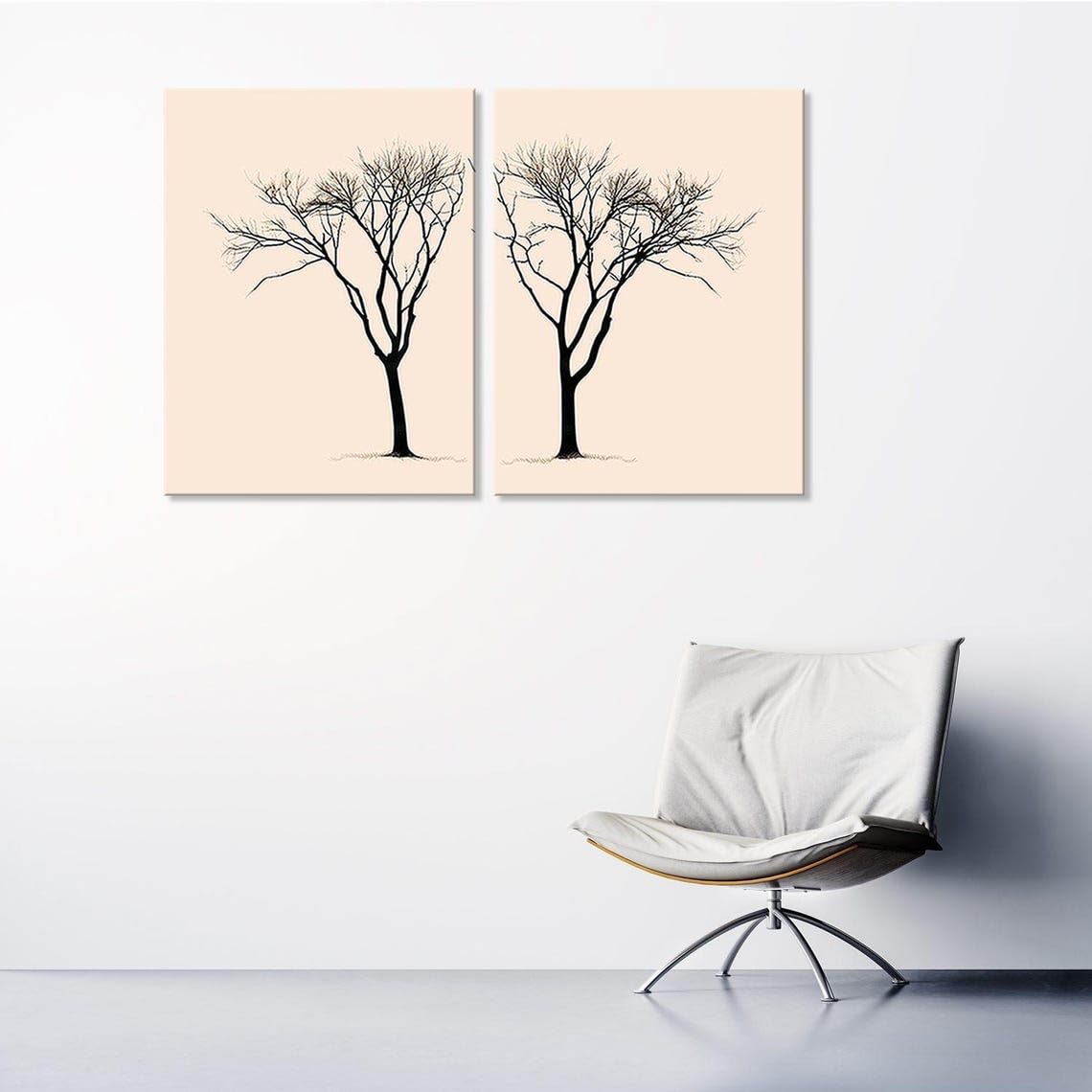 CAOXTART Minimalist Tree Silhouettes Painting – Giclée Canvas Print, Black & Beige Posters and Prints Home Wall Decor Artwork(70x100cmx2/Frameless)