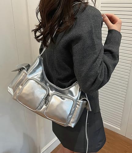 Women's Multi Pocket Shoulder Bag Y2k Vegan Leather Handbags Trendy Crossbody Purse Small Tote Satchels2