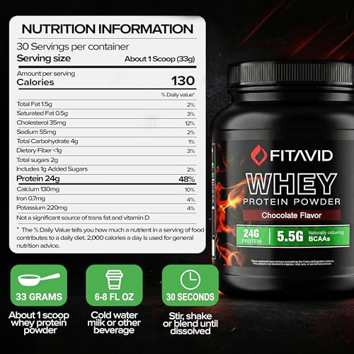 Image of Whey Protein Powder - 24g Protein, 5.5g BCAAs, Whey Isolate Blend, Low Sugar Protein Powder for Muscle Recovery & Lean Muscle, Post Workout Protein, 2 lb, 30 Servings (Chocolate)