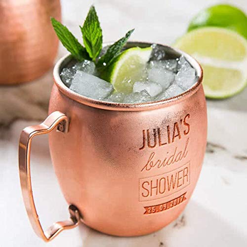 Personalized Bridal Shower wedding mugs with Smooth Finish | Moscow Mule Copper Mugs Premium Quality Frosty Mug with Handle | Solid Copper Mugs Perfect for Cold Drinks Beer Wine Bars Parties (16 oz)