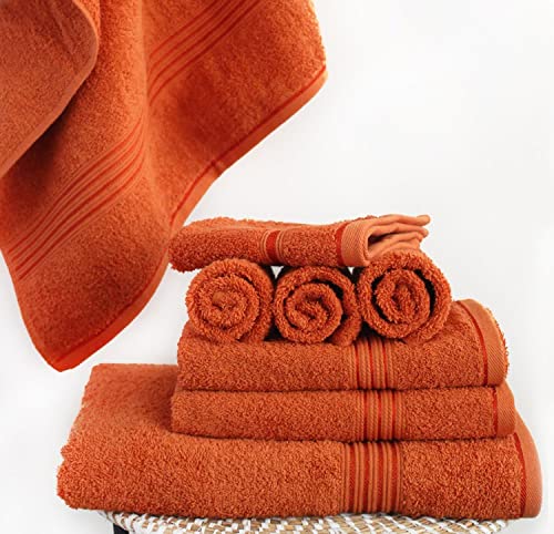 Hurbane Home 8 Piece Bathroom Set - 2 Bath Towels, 2 Hand Towels, 4 Wash Cloths - Ultra Soft Highly Absorbent Lightweight Bathroom Towels - Cotton Towels Bathroom Decor (Burnt Orange) #TOP3