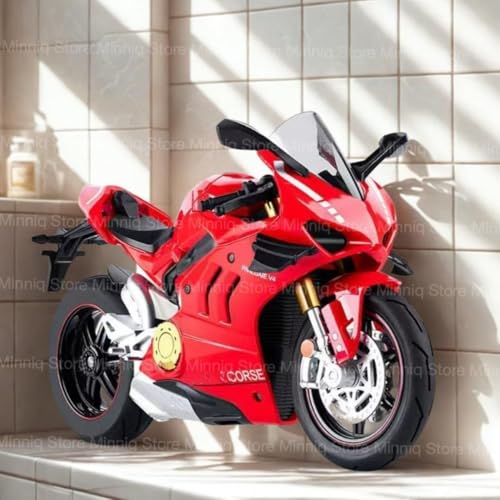 Image of Duoti Panigale V4 DieCast Bike Model, Suspension and Hand Free Roller, Toy Motorcycle Collection with Music Lighting Toy for Kids [Panigale V4- Red]