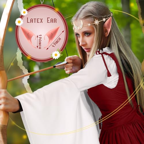 Image of Bonuci 6 Pcs Medieval Renaissance Fairy Costume Women Halloween Elf Cosplay Outfits Victorian Dress Elf Ears Fairy Headpiece