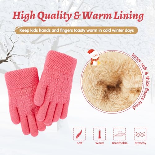 Century Star Kids' Winter Warm Knitted Gloves for Boys & Girls - Thermal Fleece Lined Mittens2