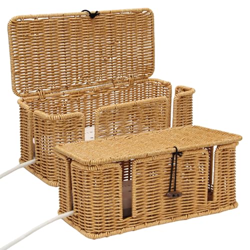 DOVORSY Cable Management Box, Rattan Resistant Cable Organizer, 4 Open Slot Cable Hideaway Box, Under Desk Cable Organizer for Computer Router USB Hub and Power Outlet, 12.9” x 5.9” x 5.1”（2 Pcak）