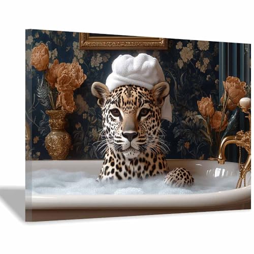 Poster léopard bain solution déco murale moderne beige