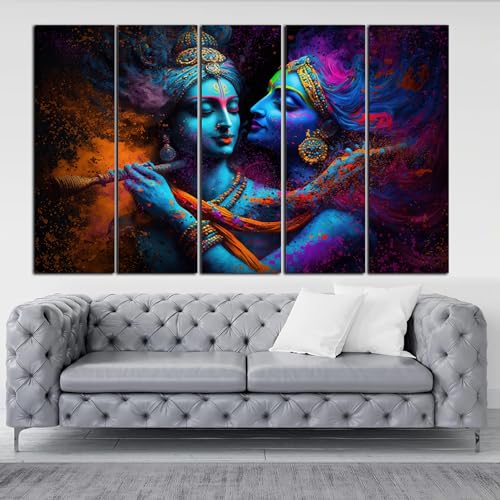 Image of KYARA ARTS Wood Framed, Radha Krishna wall Painting with frame multicolor 50 x 30 inch set of 5 (Design-04)