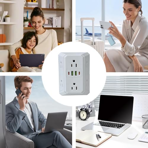 Adaptador de enchufe múltiple con 6 tomas de pared y puertos USB de carga para el hogar 5