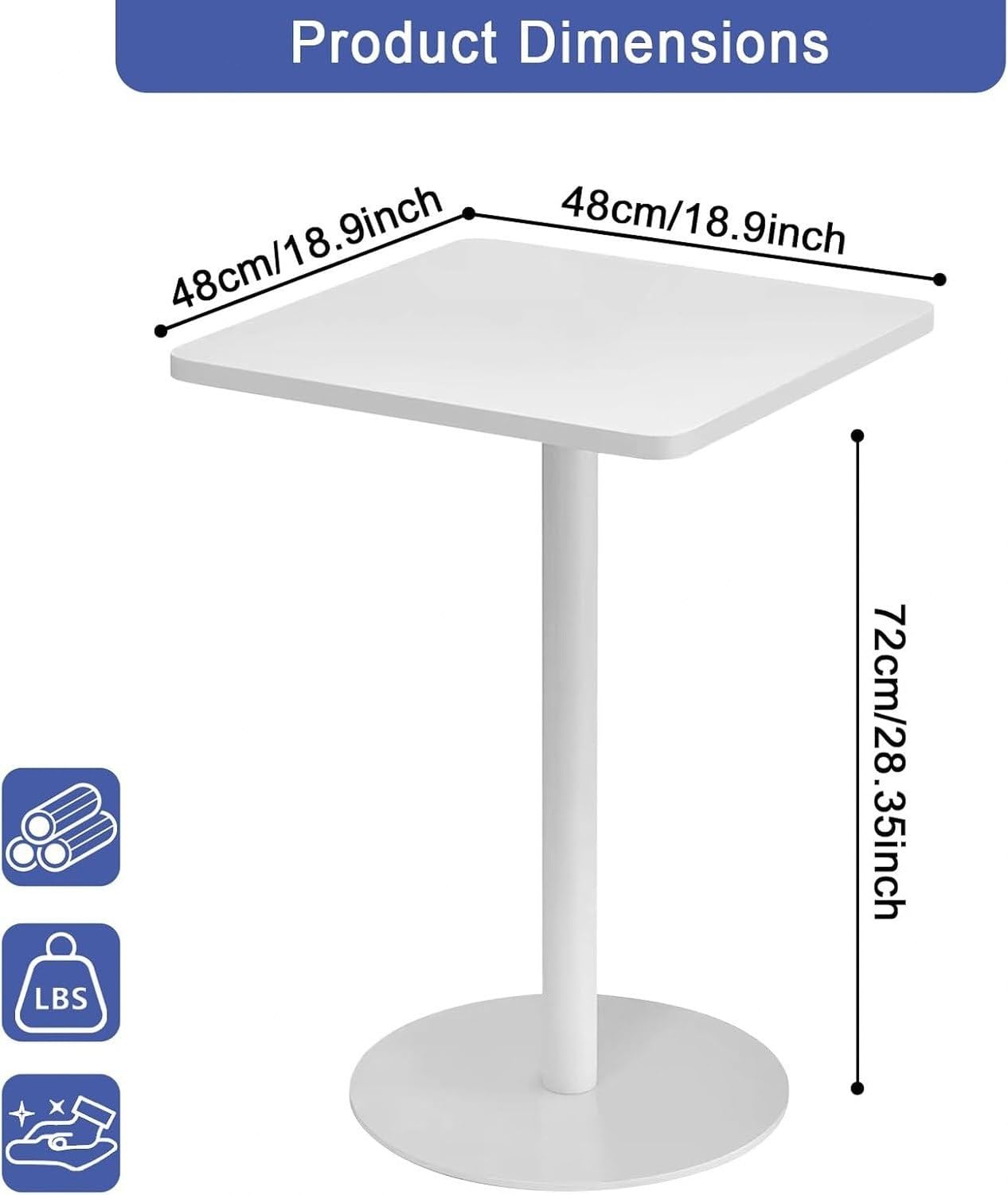 Table de Bar Moderne en Métal pour Maison Bistro Cuisine, Blanc, 48x48x72cm