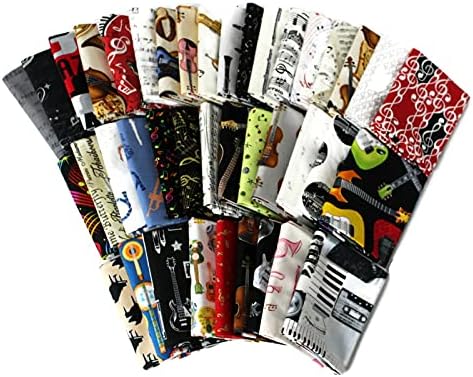 10 Fat Quarters - Music Musical Instruments Notes Marching Band Orchestra Concert Symphony Ensemble Band Director Jazz Percussion Guitars Instrumental Quilters Cotton Assorted Fat Quarters M491.10
