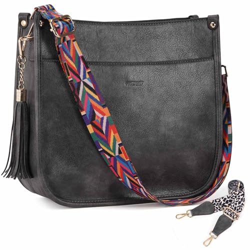 Image of HKCLUF Vegan Leather Crossbody Bags Purse for Women Trendy Tassel Hobo Handbag Women With 2PCS Adjustable Guitar Strap | Vegan Leather