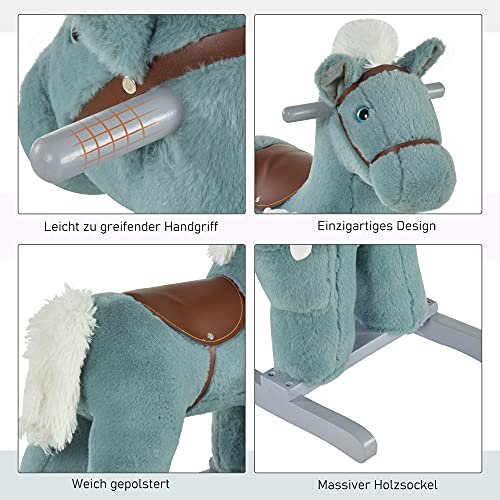 HOMCOM Kinder Schaukelpferd Baby Schaukeltier mit Tiergeräusche Spielzeug Haltegriffe für 18-36 Monate Plüsch Blau 65 x… – Bild 6