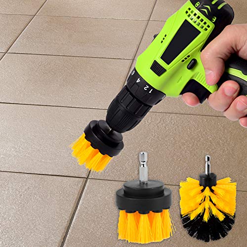 Kichwit 4 Inch Drill Power Brush Tile Scrubber Scouring Pads Cleaning Kit, 2 Inch Small Brush Included, Heavy Duty Household Cleaning Tool (Drill Not Included) #TOP5