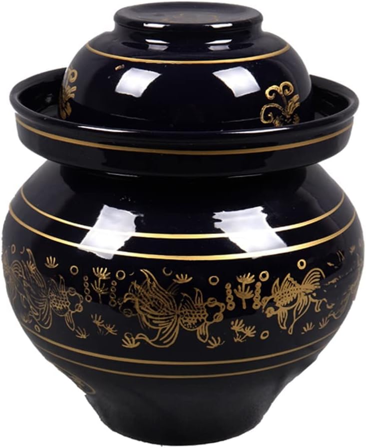 ZHOUXIAO Blue Traditional Ceramic Pickle Jar Fermentation Crock Jar, Chinese Pickle Jar,Fermenting Tank with Water Seal Airlock Lid Stoneware Fermenter for Sauerkraut,Kimchi B