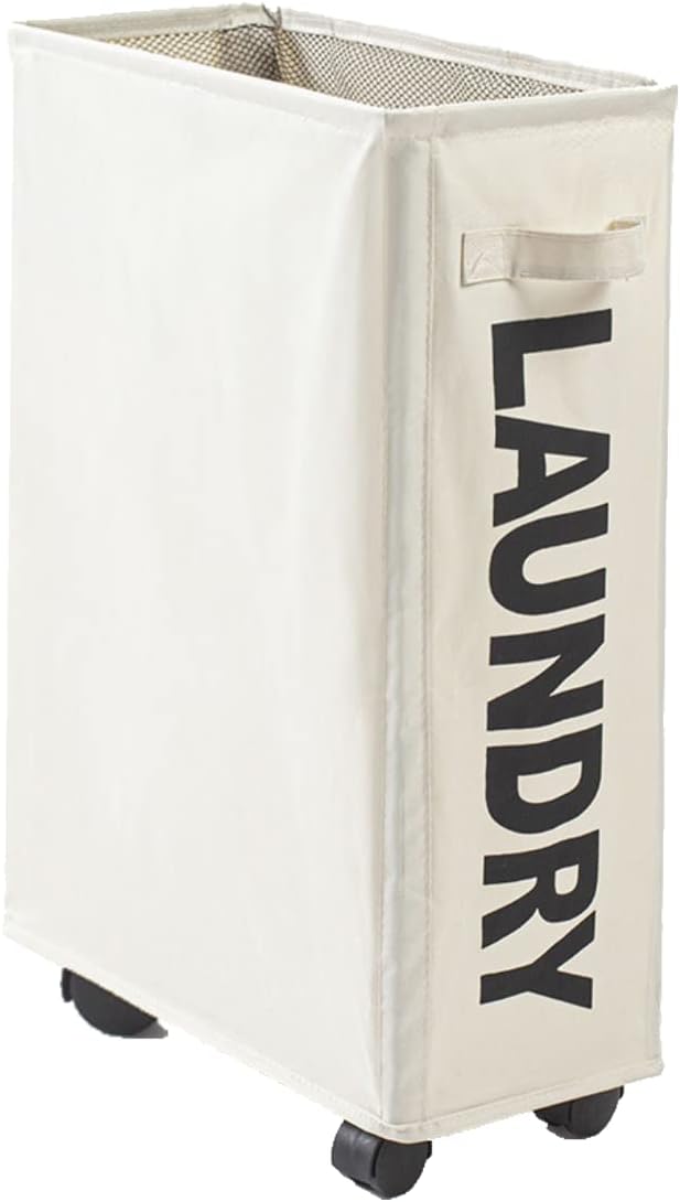 Rolling Slim Laundry Hamper with Wheels, Waterproof, Durable, Beige