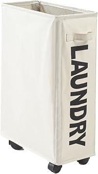 Rolling Slim Laundry Hamper with Wheels, Waterproof, Durable, Beige