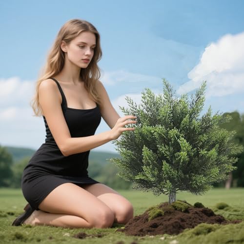 Artificial Topiary Cedar Tree 28 inch Faux Little Bush Cedar Tree UV Resistant Shrub Potted Artificial Plant for Outdoor Indoor Front Porch Garden (2 Pack)