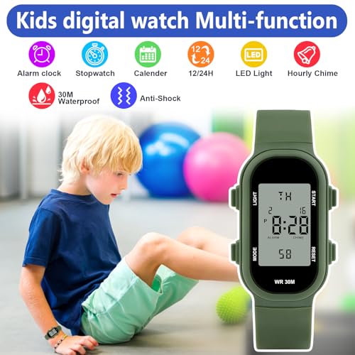 Image of Juboos Kid's Digital Watch for Boys and Girls, Waterproof LCD Digital Sports Kids Watch with 7 Color LED Lights, Stopwatch, Alarm