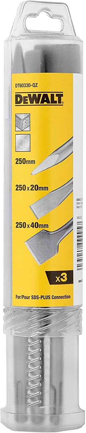 DeWALT DT60330-QZ DT60330-QZ - Juego SDS-Plus: Puntero 250 mm 20 x 250 mm + Cincel Plano 40 x 250 mm, Plateado