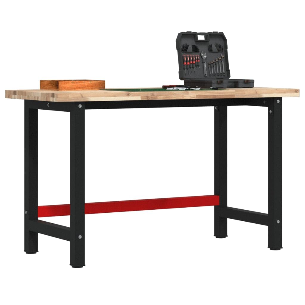 vidaXL Banco da Lavoro 140x60x83 cm Legno Massello Acacia Rettangolare, tavolo da lavoro, postazione da lavoro, banco da lavoro in metallo