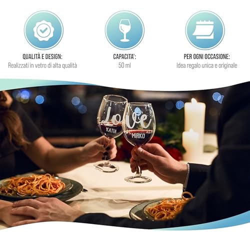 Colorfamily Coppia Calici Personalizzati SanValentino Set da 2 calici Vino SanValentino con Nome Sei la mia coincidenza preferita Innamorati Matrimonio Fidanzamento - Bicchiere in Vetro 500 ml - immagine 5